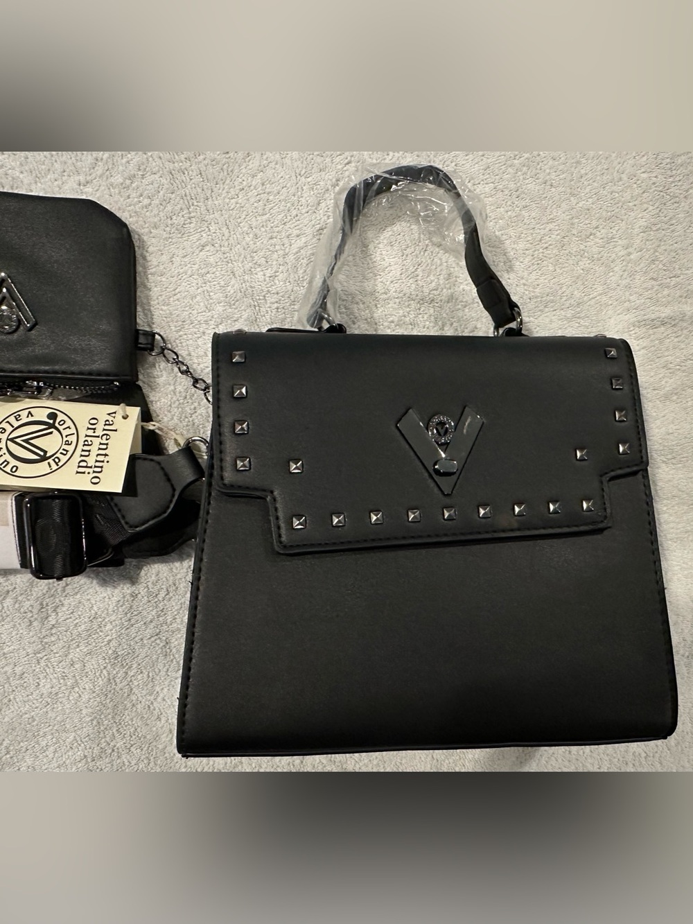 Valentino Orlandi Crossbody Bag w/ Wallet Black With Gold Studs Purse NWT **Note